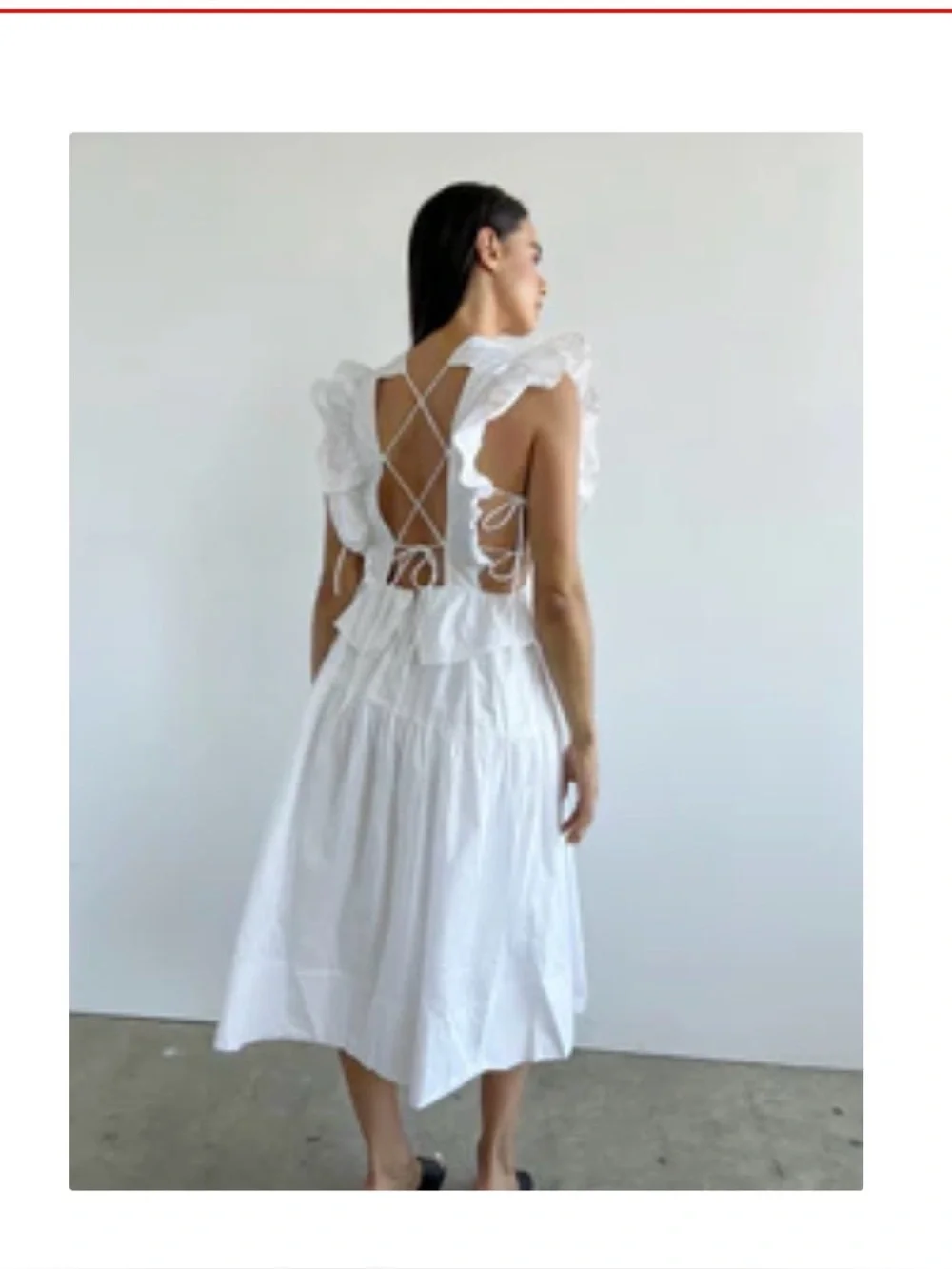 LSG Allina Liu • White Ruffle Side-Tie Midi Dress - Picture 8 of 10